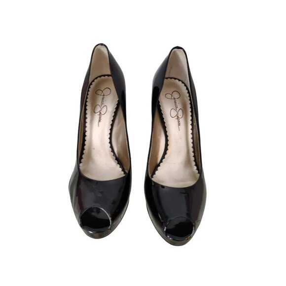 Jessica Simpson Ann Black Patent Leather Peep Toe Pumps with Tortoise Heels 8.5 - Picture 2 of 10